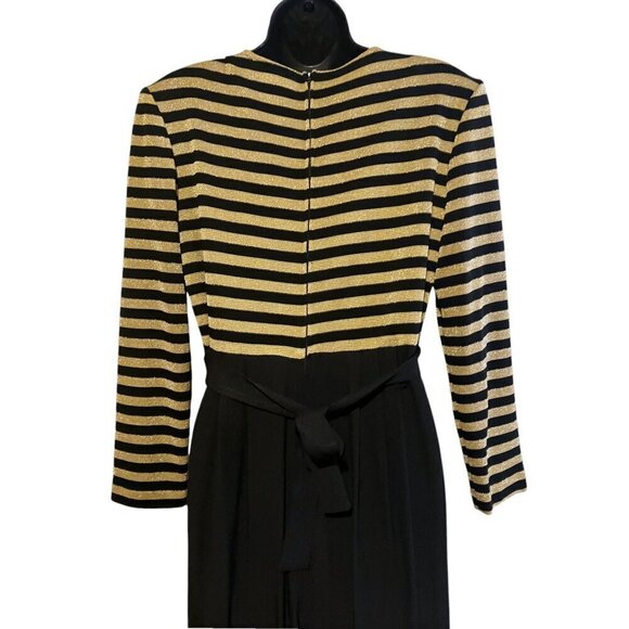 Vintage Jumpsuit 10 Gold Lamé Striped Belted Wide Leg Nautical Party Cocktail - Picture 8 of 13